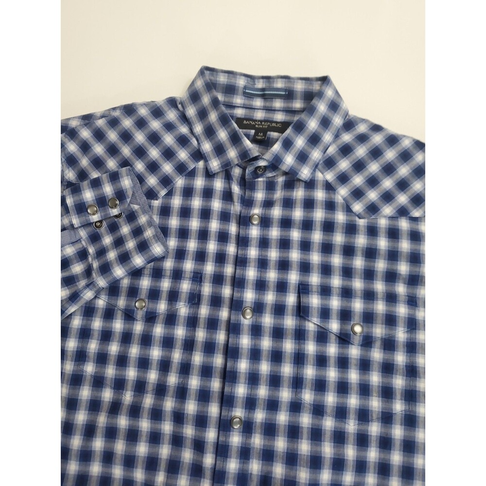 Banana Republic Men's Long Sleeve Slim Fit Snap Button Casual Plaid Shirt Medium